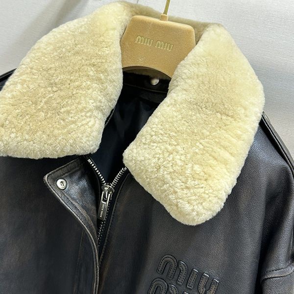 超限定♪ミュウミュウ シアリングトリム レザージャケット 偽物 myu06779